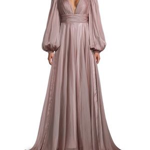 MacDuggal Pleated Tulle Gown in Mocha